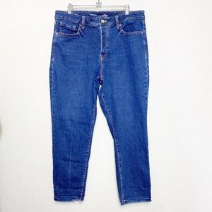 Old Navy OG Straight High Rise Jeans Women Size 14 Button Fly Raw Hem